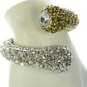 Kenneth Jay Lane KJL Gold & Clear Crystal Bypass Cuff Bracelet
